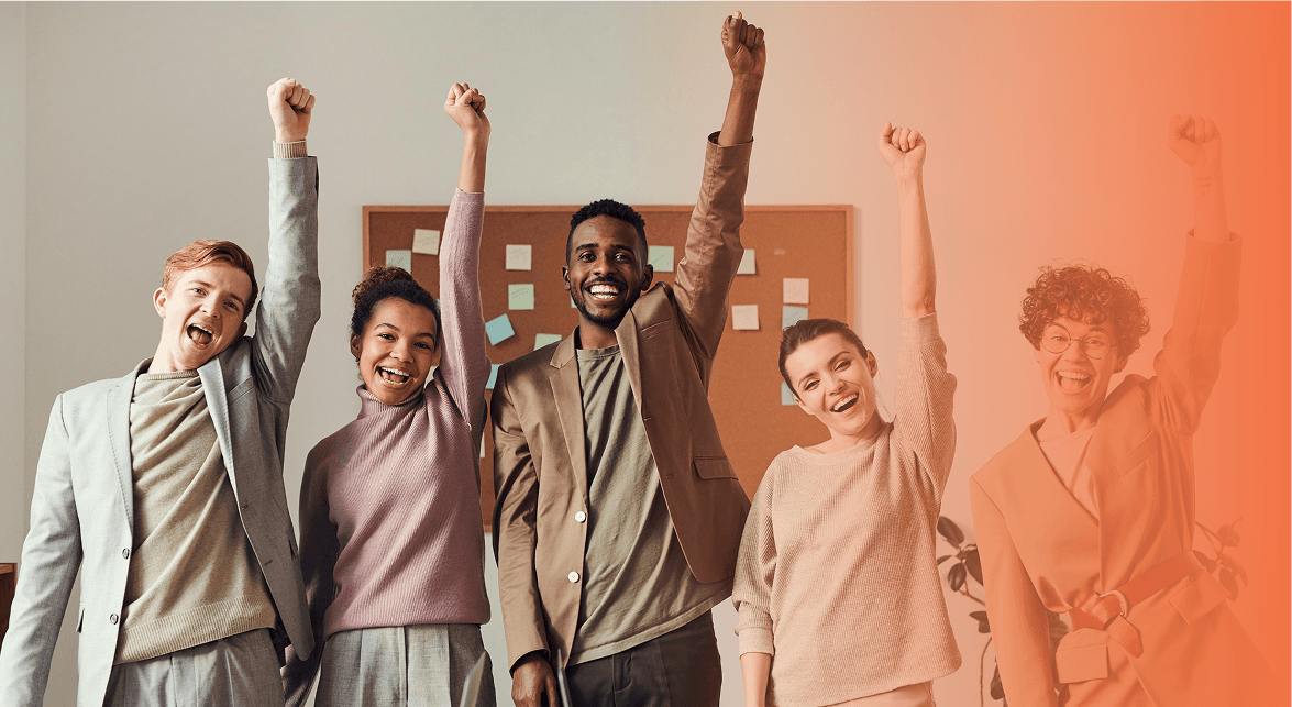Happy diverse team celebrating success